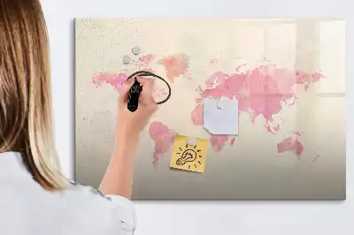 Magnetisch glazen schrijfbord met aquarel wereldkaart voor notities en foto's