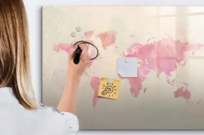 Magnetisch glazen schrijfbord met aquarel wereldkaart voor notities en foto's