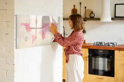 Magnetisch glazen schrijfbord met aquarel wereldkaart voor notities en foto's