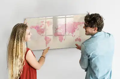 Magnetisch glazen schrijfbord met aquarel wereldkaart voor notities en foto's