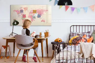 Magnetisch glazen schrijfbord met aquarel wereldkaart voor notities en foto's