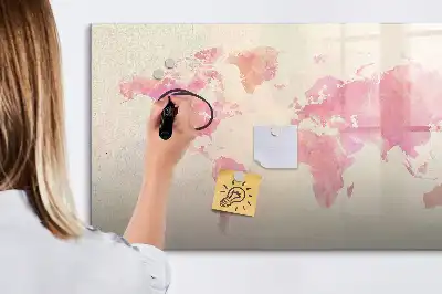 Magnetisch glazen schrijfbord met aquarel wereldkaart voor notities en foto's