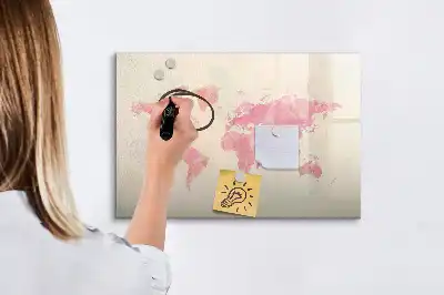 Magnetisch glazen schrijfbord met aquarel wereldkaart voor notities en foto's
