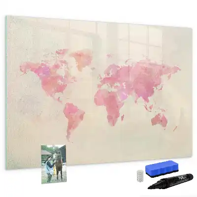 Magnetisch glazen schrijfbord met aquarel wereldkaart voor notities en foto's
