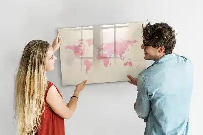 Magnetisch glazen schrijfbord met aquarel wereldkaart voor notities en foto's