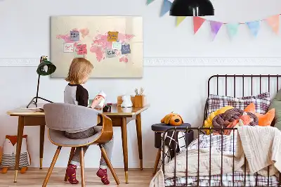 Magnetisch glazen schrijfbord met aquarel wereldkaart voor notities en foto's