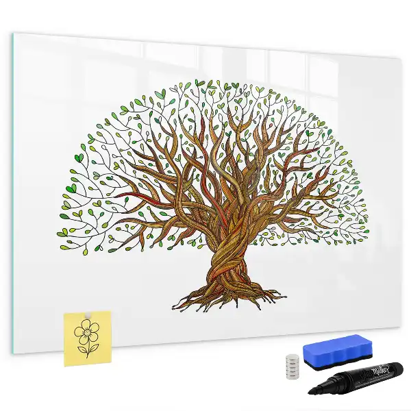 Beschrijfbaar glazen magneetbord met boomwortel design