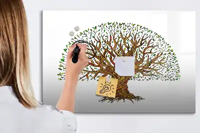 Beschrijfbaar glazen magneetbord met boomwortel design