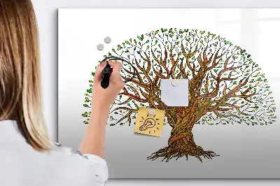 Beschrijfbaar glazen magneetbord met boomwortel design