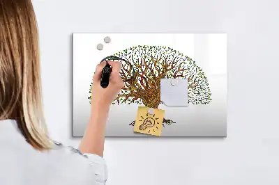 Beschrijfbaar glazen magneetbord met boomwortel design