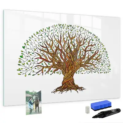 Beschrijfbaar glazen magneetbord met boomwortel design