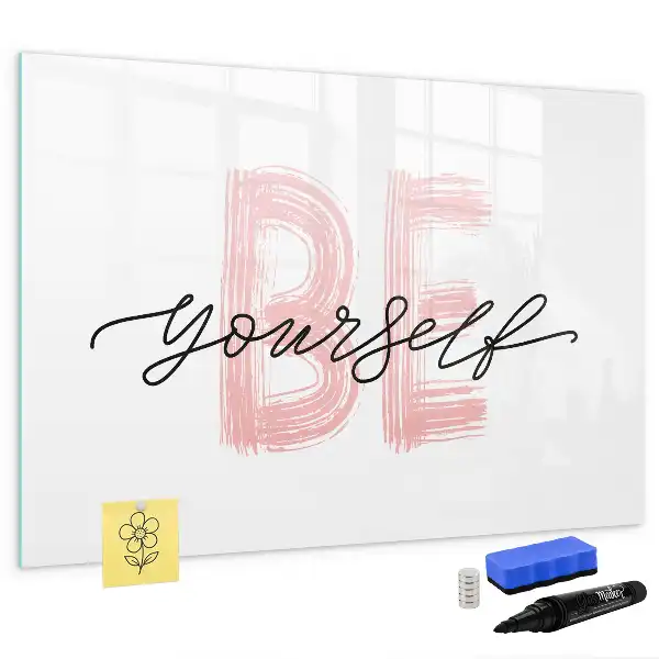 Magnetisch glazen schrijfbord met de tekst Wees jezelf