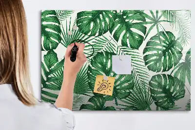 Magnetisch glazen schrijfbord met motief van monsterabladeren voor notities en foto's