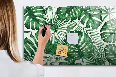 Magnetisch glazen schrijfbord met motief van monsterabladeren voor notities en foto's