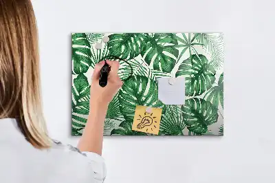 Magnetisch glazen schrijfbord met motief van monsterabladeren voor notities en foto's
