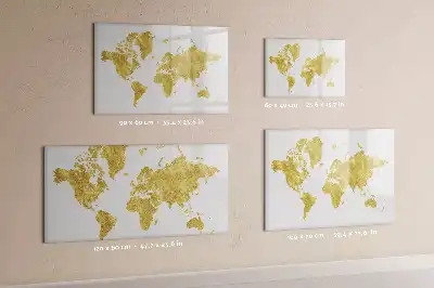 Beschrijfbaar glazen magneetbord met design van een gouden wereldkaart