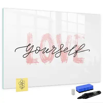 Magnetisch glazen schrijfbord met tekst Hou van jezelf