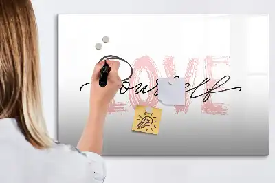 Magnetisch glazen schrijfbord met tekst Hou van jezelf