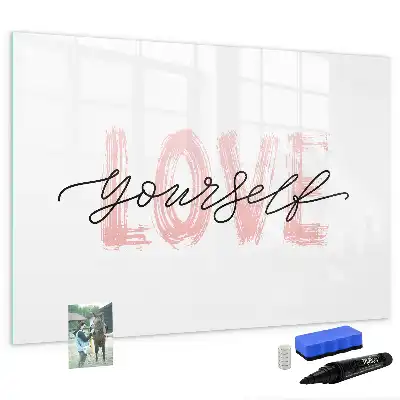 Magnetisch glazen schrijfbord met tekst Hou van jezelf