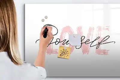 Magnetisch glazen schrijfbord met tekst Hou van jezelf