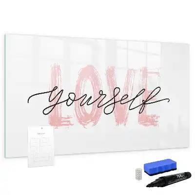 Magnetisch glazen schrijfbord met tekst Hou van jezelf