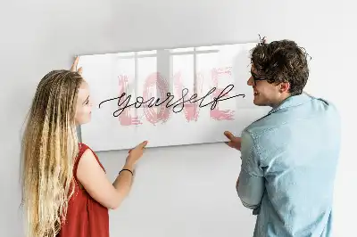 Magnetisch glazen schrijfbord met tekst Hou van jezelf