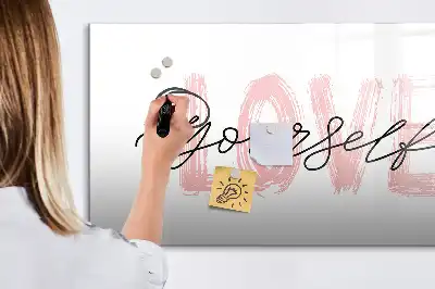 Magnetisch glazen schrijfbord met tekst Hou van jezelf