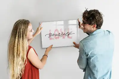 Magnetisch glazen schrijfbord met tekst Hou van jezelf