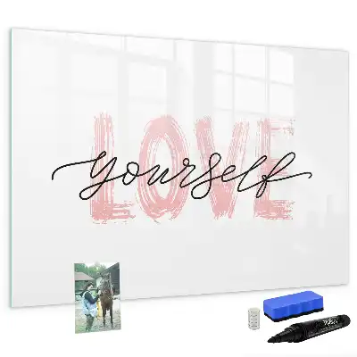 Magnetisch glazen schrijfbord met tekst Hou van jezelf