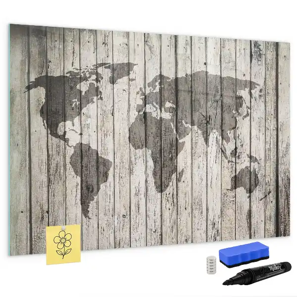 Wereldkaart beschrijfbaar glazen magneetbord met design