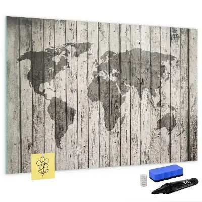 Wereldkaart beschrijfbaar glazen magneetbord met design