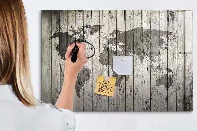 Wereldkaart beschrijfbaar glazen magneetbord met design