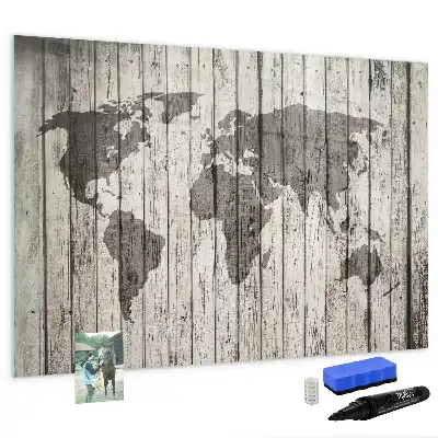 Wereldkaart beschrijfbaar glazen magneetbord met design
