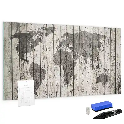 Wereldkaart beschrijfbaar glazen magneetbord met design