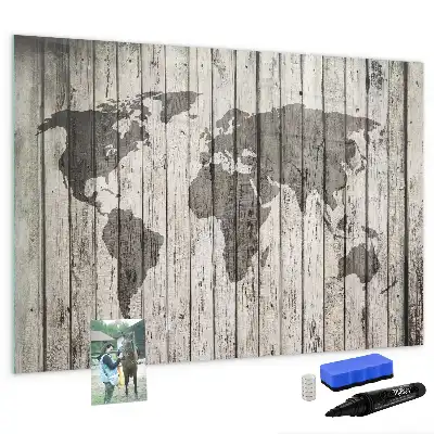 Wereldkaart beschrijfbaar glazen magneetbord met design