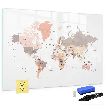 Magnetisch glazen schrijfbord met gedetailleerde wereldkaart