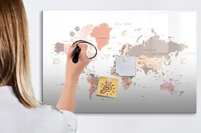 Magnetisch glazen schrijfbord met gedetailleerde wereldkaart