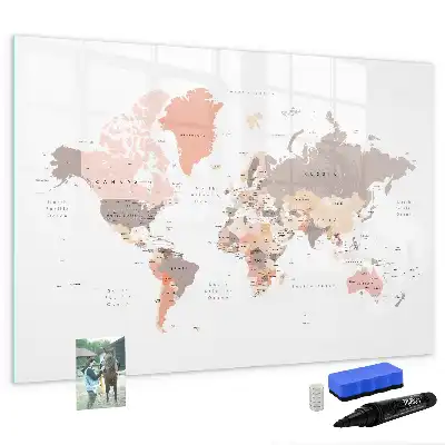 Magnetisch glazen schrijfbord met gedetailleerde wereldkaart