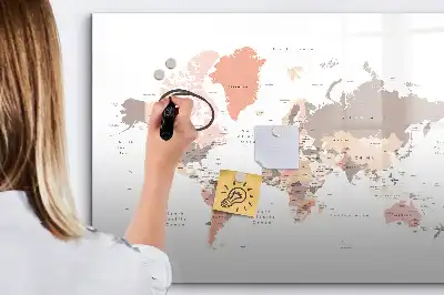 Magnetisch glazen schrijfbord met gedetailleerde wereldkaart