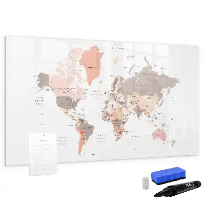 Magnetisch glazen schrijfbord met gedetailleerde wereldkaart