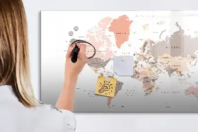 Magnetisch glazen schrijfbord met gedetailleerde wereldkaart