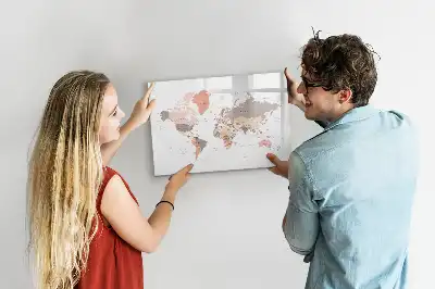 Magnetisch glazen schrijfbord met gedetailleerde wereldkaart