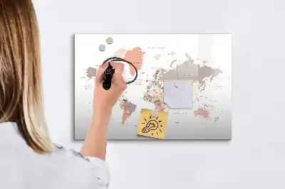 Magnetisch glazen schrijfbord met gedetailleerde wereldkaart