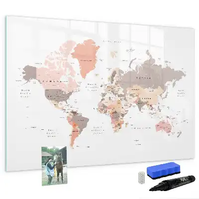 Magnetisch glazen schrijfbord met gedetailleerde wereldkaart
