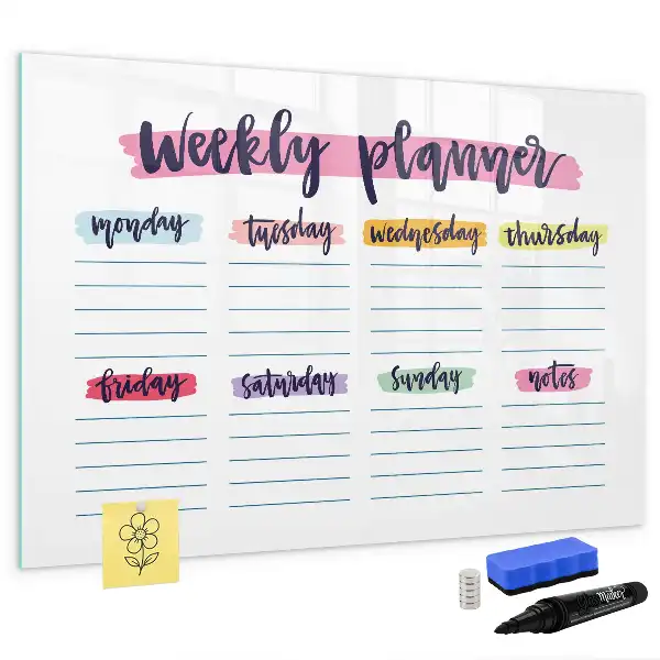 Magnetisch glazen schrijfbord voor notities en foto's uitgevoerd als handgeschreven planner