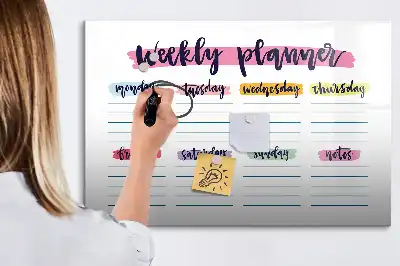 Magnetisch glazen schrijfbord voor notities en foto's uitgevoerd als handgeschreven planner