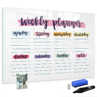 Magnetisch glazen schrijfbord voor notities en foto's uitgevoerd als handgeschreven planner