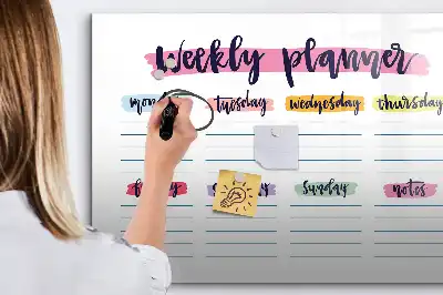 Magnetisch glazen schrijfbord voor notities en foto's uitgevoerd als handgeschreven planner