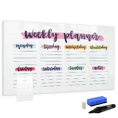 Magnetisch glazen schrijfbord voor notities en foto's uitgevoerd als handgeschreven planner