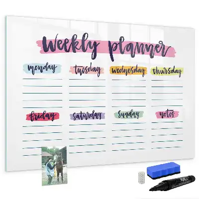 Magnetisch glazen schrijfbord voor notities en foto's uitgevoerd als handgeschreven planner